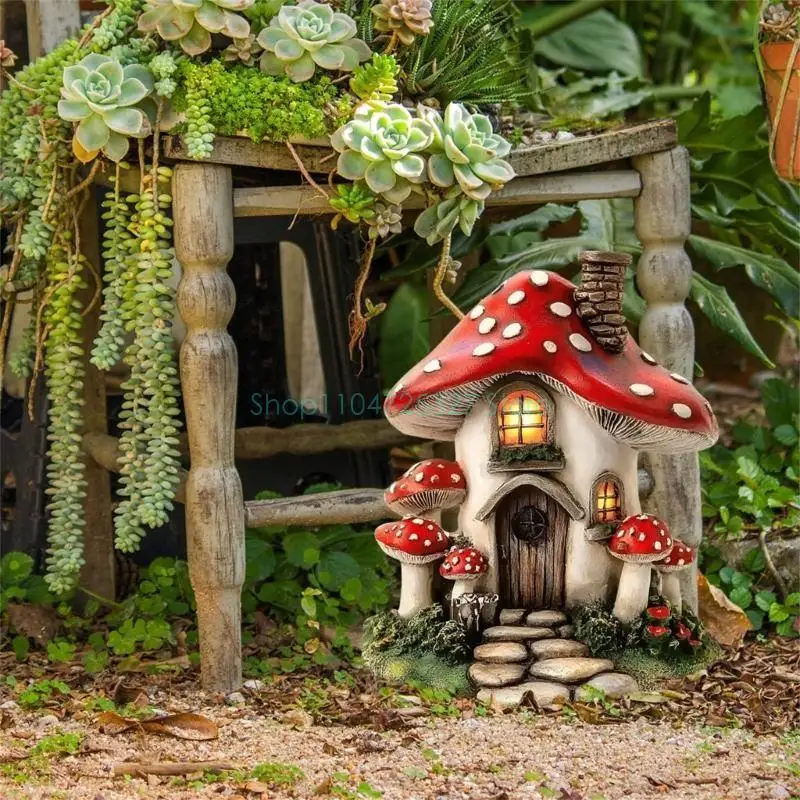 Mushroom House Garden Stakes Whimsical Yard Art Set for Outdoor Decor Nature Themed Landscaping Yard Art Outdoor Decoration Gift