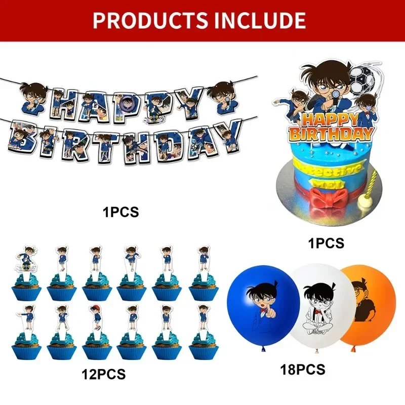 Cartoon Detective Epic Conan Peripheral Birthday Party Decoration Banner Pulling Flag Insertion Balloon Decoration Supplies