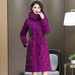 New Bright Face Wash Free Down Cotton for Women 2023 Winter Warm Over Knee Cotton Coat for Women Rich Women Wipable Mid Length B