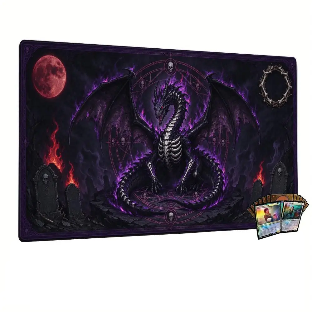 Bloody Red Moon Skeleton Dark Dragon Desk Mat Non Slip Rubber Base Soft Cloth Surface Smooth Glide For Grim Esports Gaming