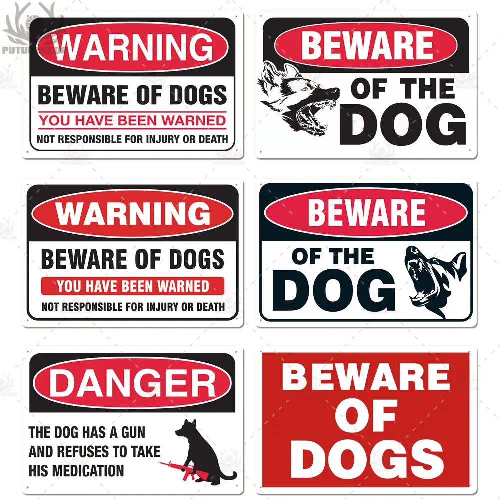 Putuo Decor Beware of Warning Vintage Tin Sign Plaque Metal Plate Guard Dog Signs Wall Art Posters for No Trespassing Farmhouse