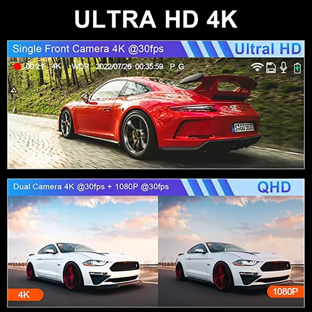 ZJCGO 4K DVR داش كام واي فاي سوني عدسة الجبهة الخلفية كاميرا 24h رصد تسجيل مسجل فيديو لجيلي غالاكسي E8 2024 2025 2026