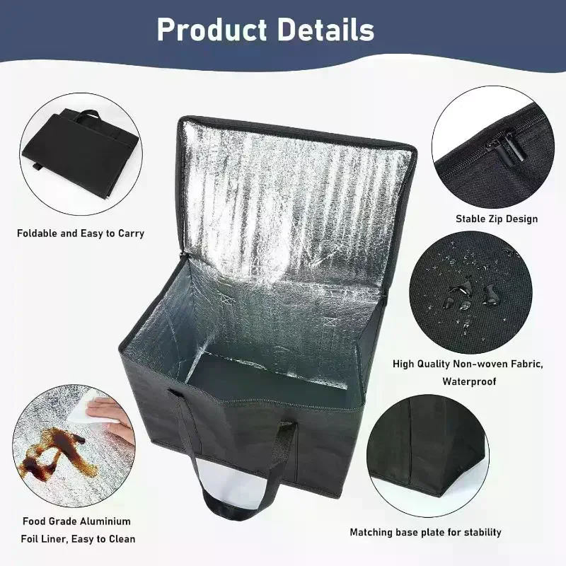 Large Insulated Food Bag: Reusable Foldable Hot Cold Meals Grocery Zipper Lightweight Picnic