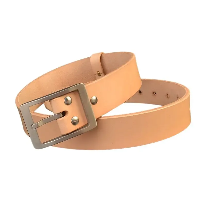 Men's Full Grain Leather Belt 5.5mm Thick Vegetable Tanned, Handmade Long Belt with Titanium Buckle 3.8CM Width
