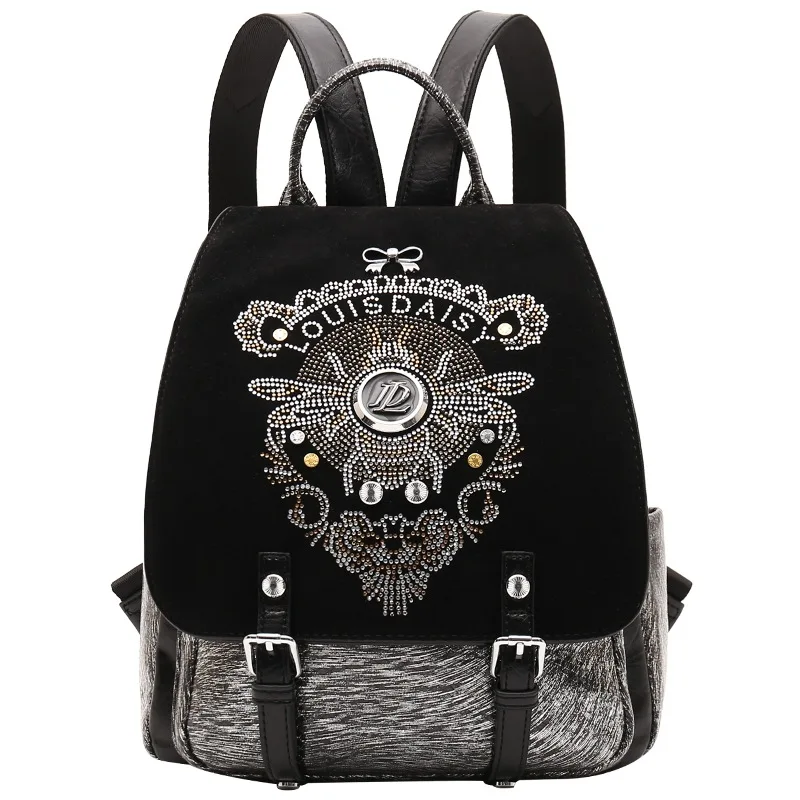 

Brand Women Diamond Backpack Fashion Embroidery Shoulder Bag Large Capacity Female Backpack Luxury Soft Leather Travel Backpack