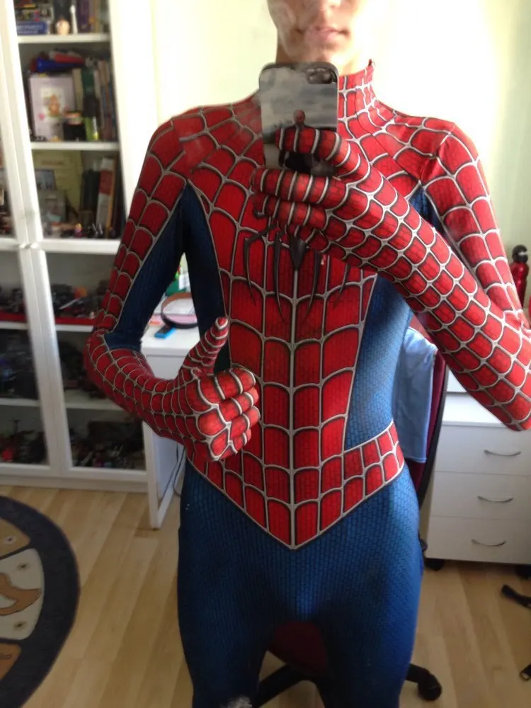 Spiderman Tobey Maguire Kostüm rot Raimi Cosplay Superhelden Overall Halloween Kostüm Karneval Party Spandex für Erwachsene