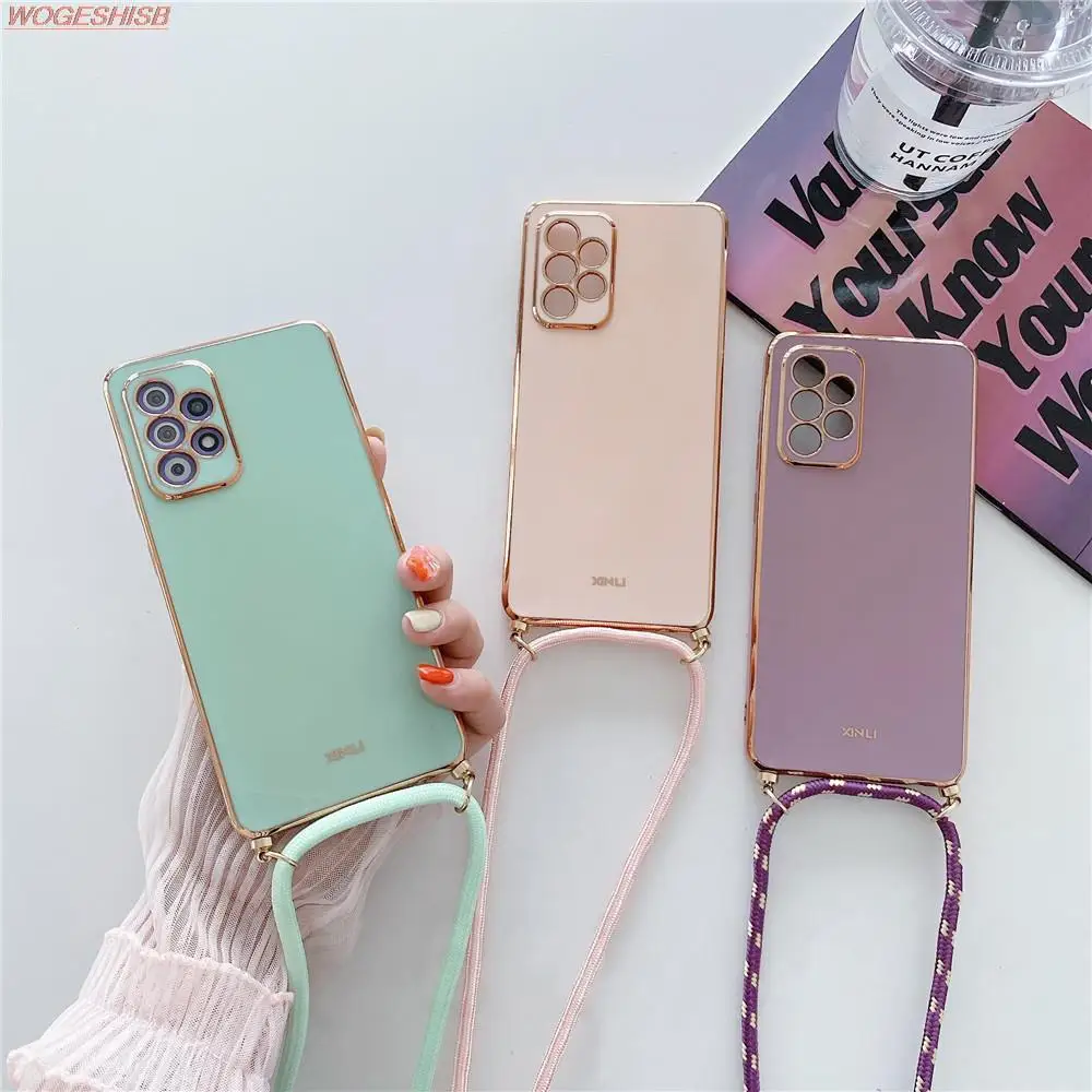 

Lanyard Necklace Plating Phone Case For OPPO Find X2 Neo X3 Lite X5 Pro A11K A11S A12S A15S A16 A31 A33 A35 A36 A52 A53S A54 5G