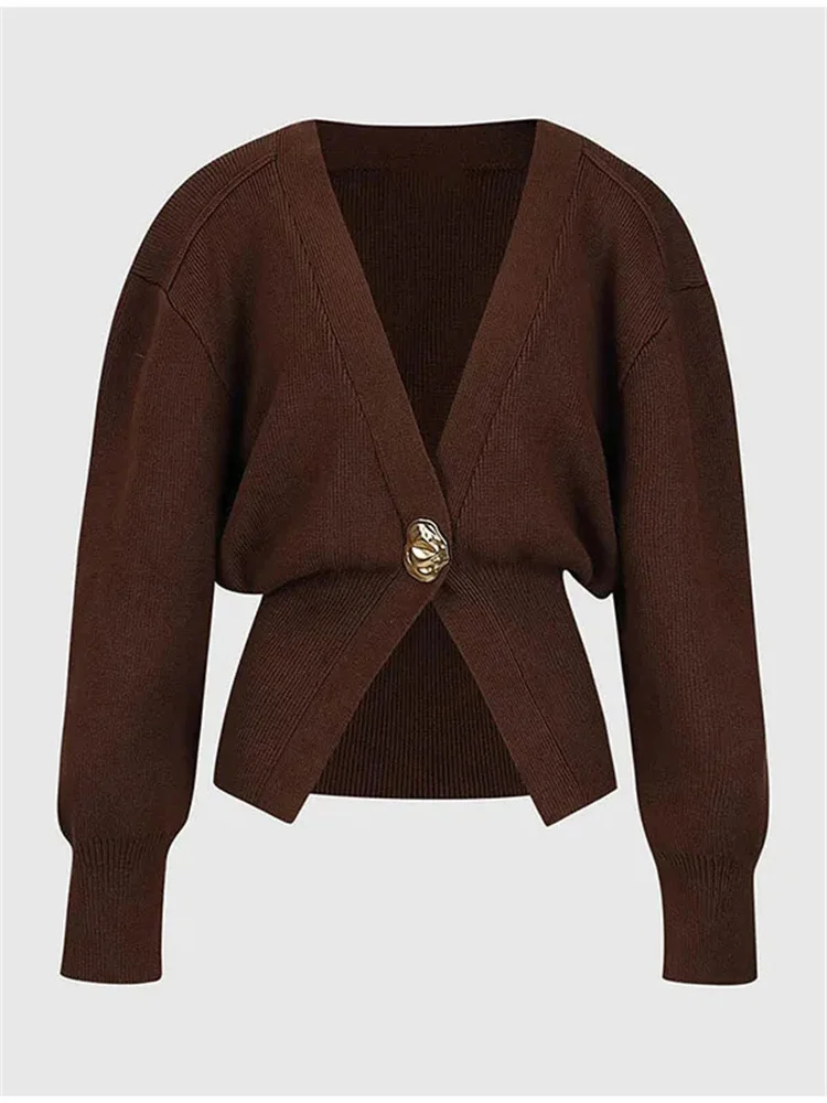 Tossy Knitwear V-Neck Cardigan Coat For Women Long Sleeve Fashion Autumn 2024 Elegant Cropped Outwear Knit Women\'s Cardigan Top