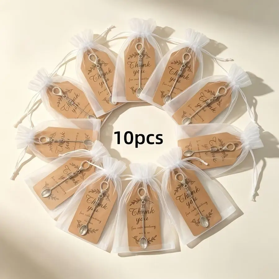 1/5/10/20/50/100pcs Spoon-Shaped Keychain Set | Includes (s Keychains s Cards s Gift Bags) Fashion Bag Accessory | Very Luxuriou