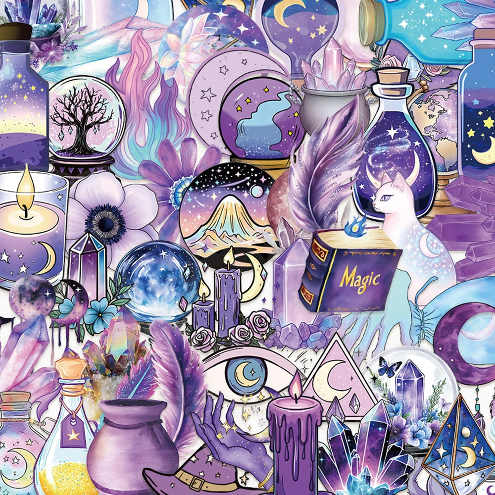 10/30/50pcs Transparent Retro Magic Witch Aesthetic Stickers Waterproof Graffiti Phone Luggage Cool Gothic Decals Pack