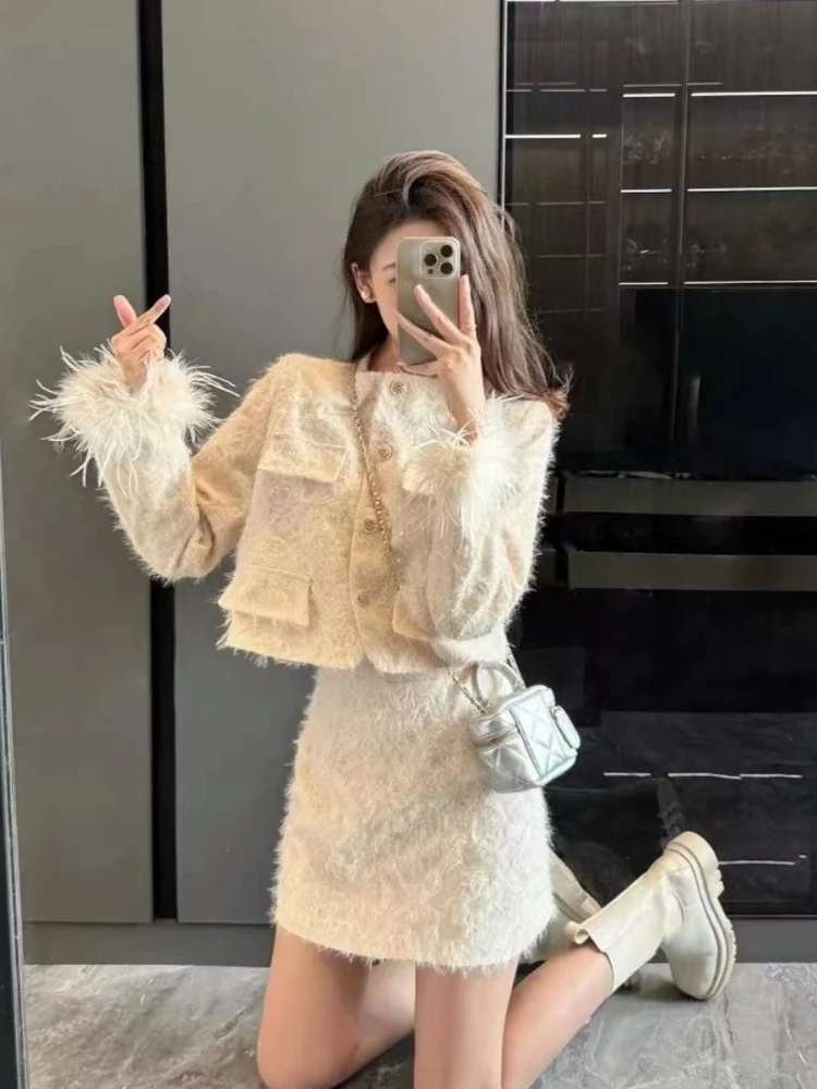 Neue Herbst Elegante Vintage 2-teilige Sets Frauen Design Retro Süße Mäntel + Minirock Japanische Mode Casual Retro Events Outfits