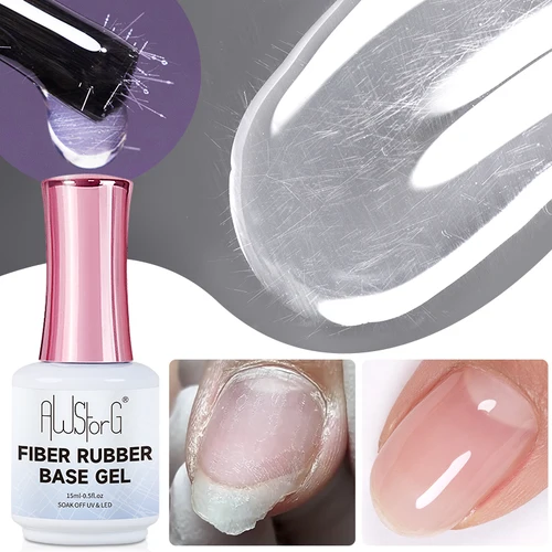 AWStorG-Gel Base de goma de fibra para uñas, esmalte de Gel UV, reparación semipermanente, arreglo de grietas, Base de goma para uñas, fortalecedor de Gel, 15ml