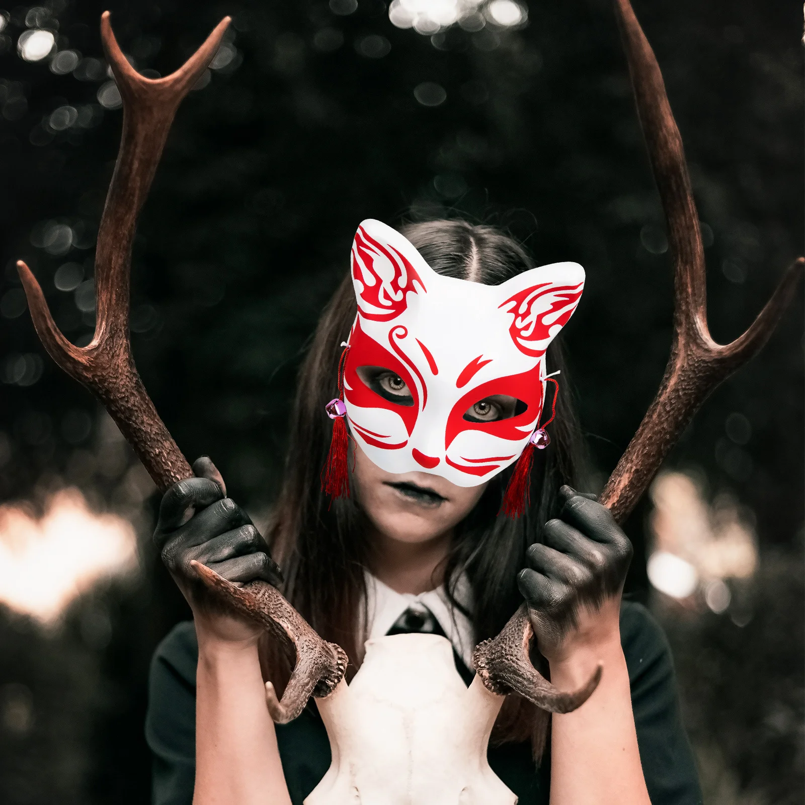 

2Pcs Foxes Masks Lightweight Decorative Masquerade Multi-Function Party Mask Reusable Half Mask Japanese Animal Festival
