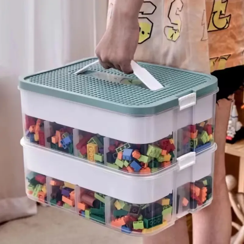 Multi-Tier Storage Container for Children's Building Blocks and Small Toys with Adjustable Compartments