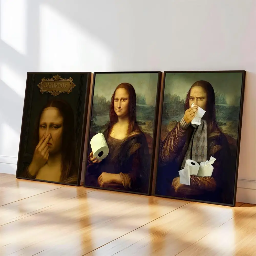 Mona Lisa Holding Toilet Poster Music Album Cover For Room Canvas Painting Print Art Home Wall Decor Picture Gift