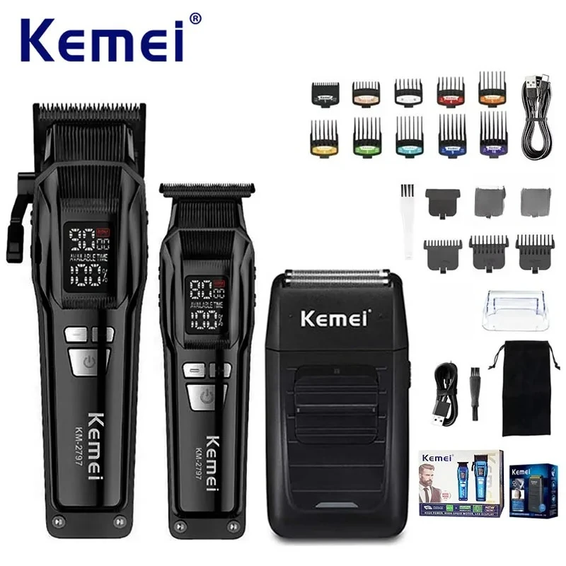 

Kemei KM-2797 KM-1102 Профессиональная электрическая машинка для стрижки волос, комплект перезаряжаемой триммеры для волос, бритва для мужчин, зарядка через USB, бритва для бороды
