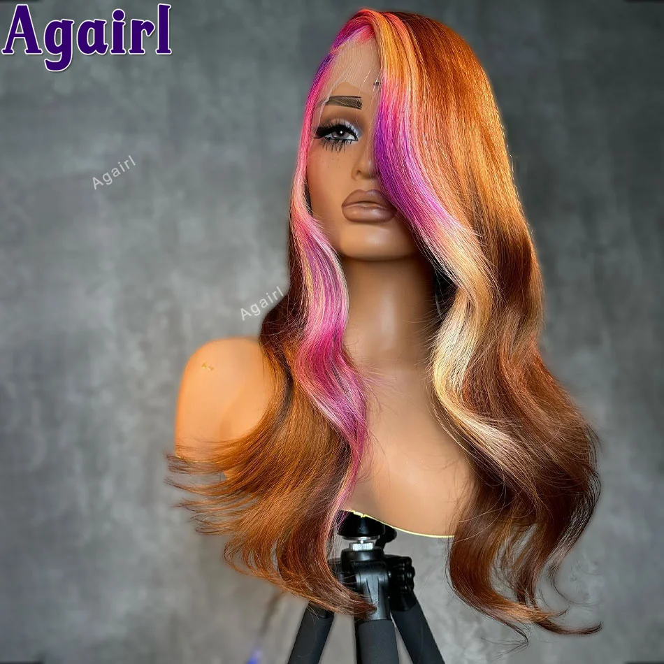 Ombre 613 viola arancione marrone 13x6 13x 4 pizzo frontale parrucca onda del corpo trasparente anteriore del merletto 100% parrucche dei capelli umani per le donne nere