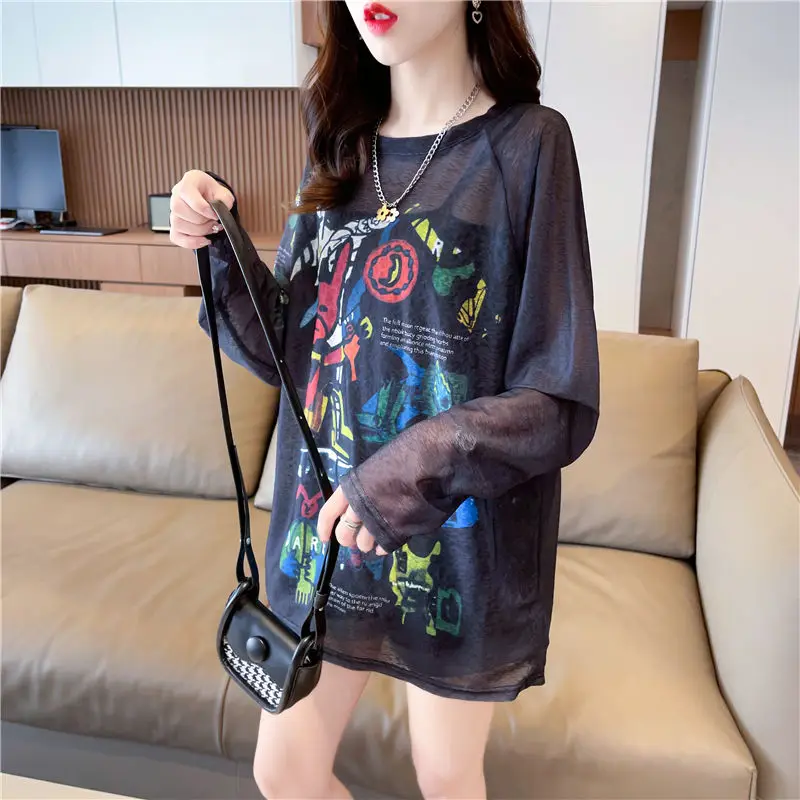 Women with Versatile Long-sleeved T-shirts for Summer Flavor Niche Loose Tops for Bottoming Shirt Chiffon Clothes for Summer