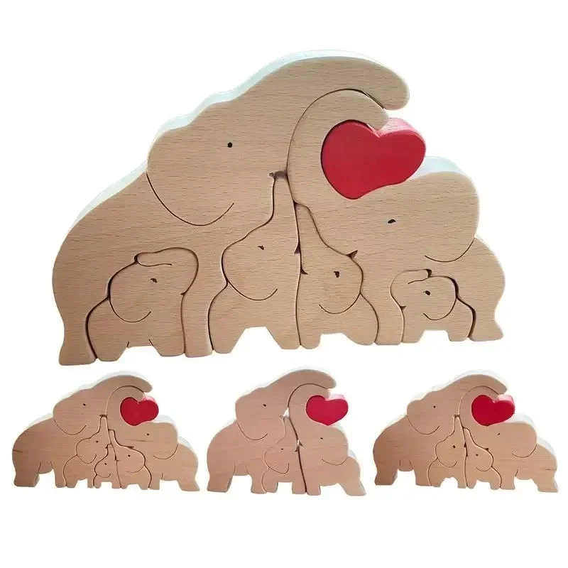 

Elephant Family Figurines Wooden Decorative Animal Statue Tabletop Ornament Creative Elephant Puzzle Crafts Christmas Best Gifts