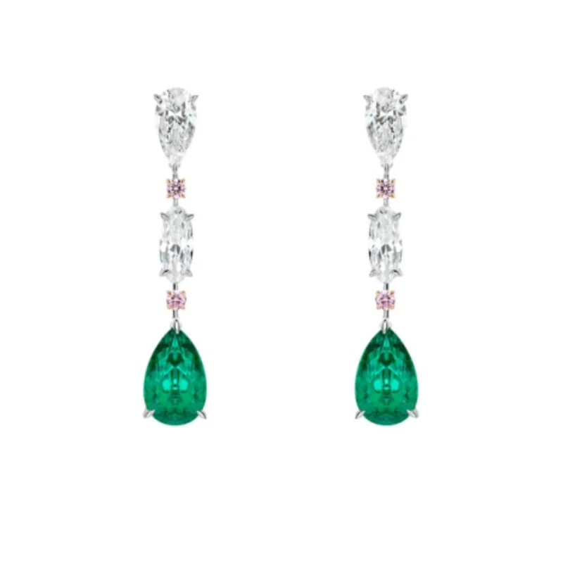 BELLUX 925 Silver Synthetic Zircon Emerald Earrings Dream Seeking Green Water Drop Long Pendant Fashion Earrings