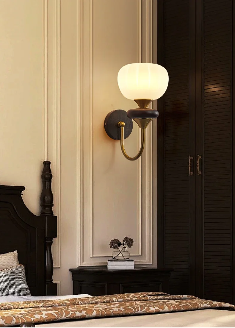 

Walnut wall lamp, Nanyang style retro atmosphere, living room background wall lamp, new creative corridor aisle bedside lamp