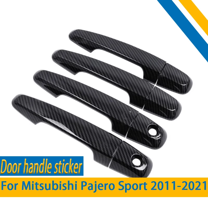 Carbon Fiber Chrome Car Door Handle Bowl Cover Stickers Styling Accessories For Mitsubishi Pajero Sport 2011-2021