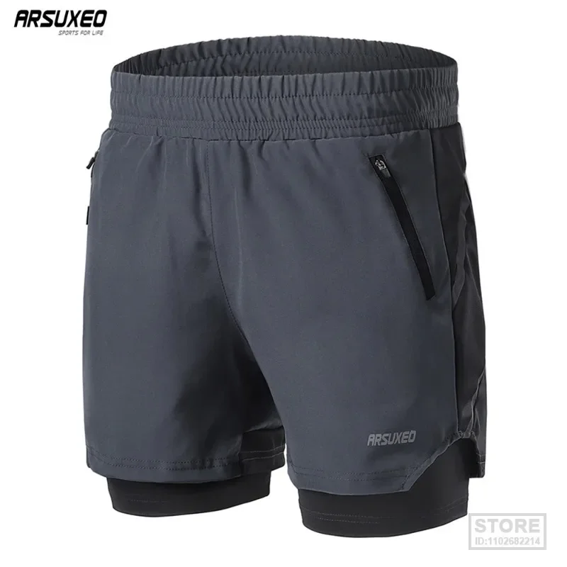

ARSUXEO Men's 7" Running Shorts 2 in 1 Quick Dry Athletic Training Exercise Jogging Sports Gym With Zipper Pocket Workout