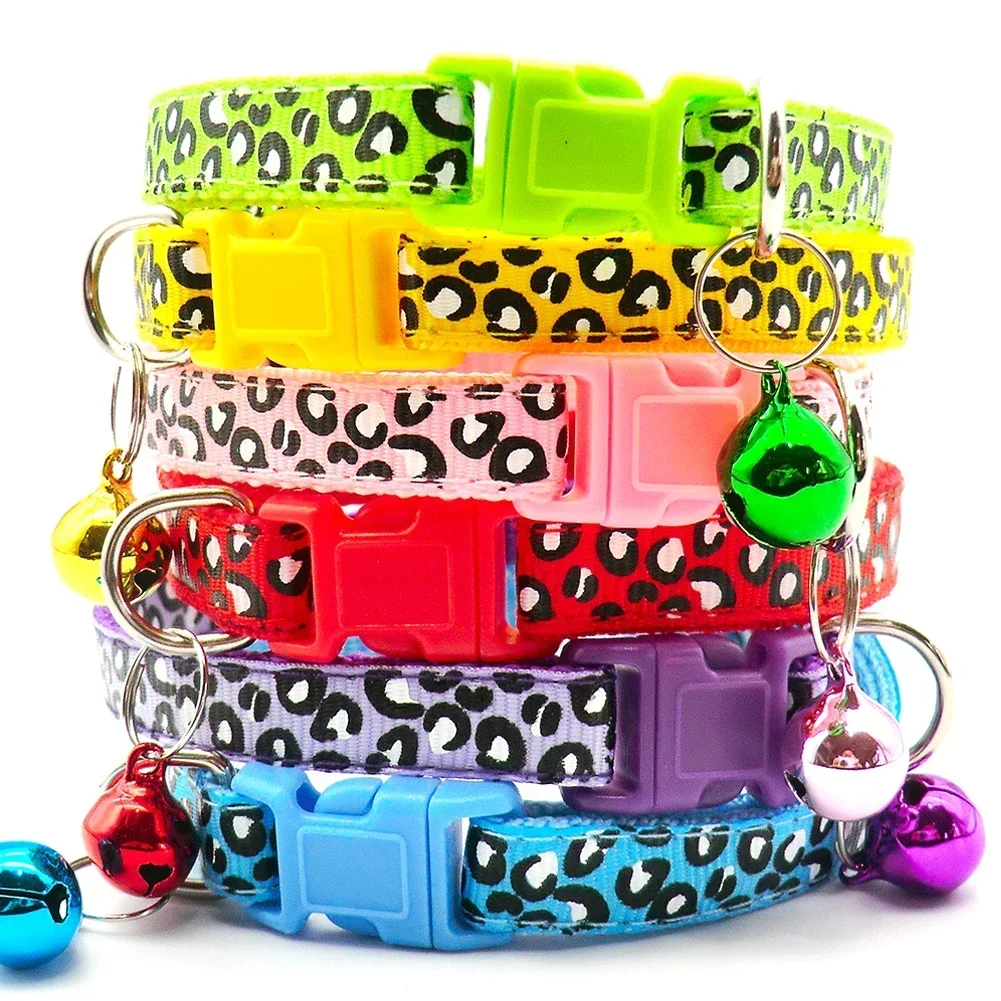 Adjustable Pet Collar Leopard Printed Cat Dog Collar Colorful Buckle with Bell Kitten Puppy Cute Kitten Necklace Collar Supplies