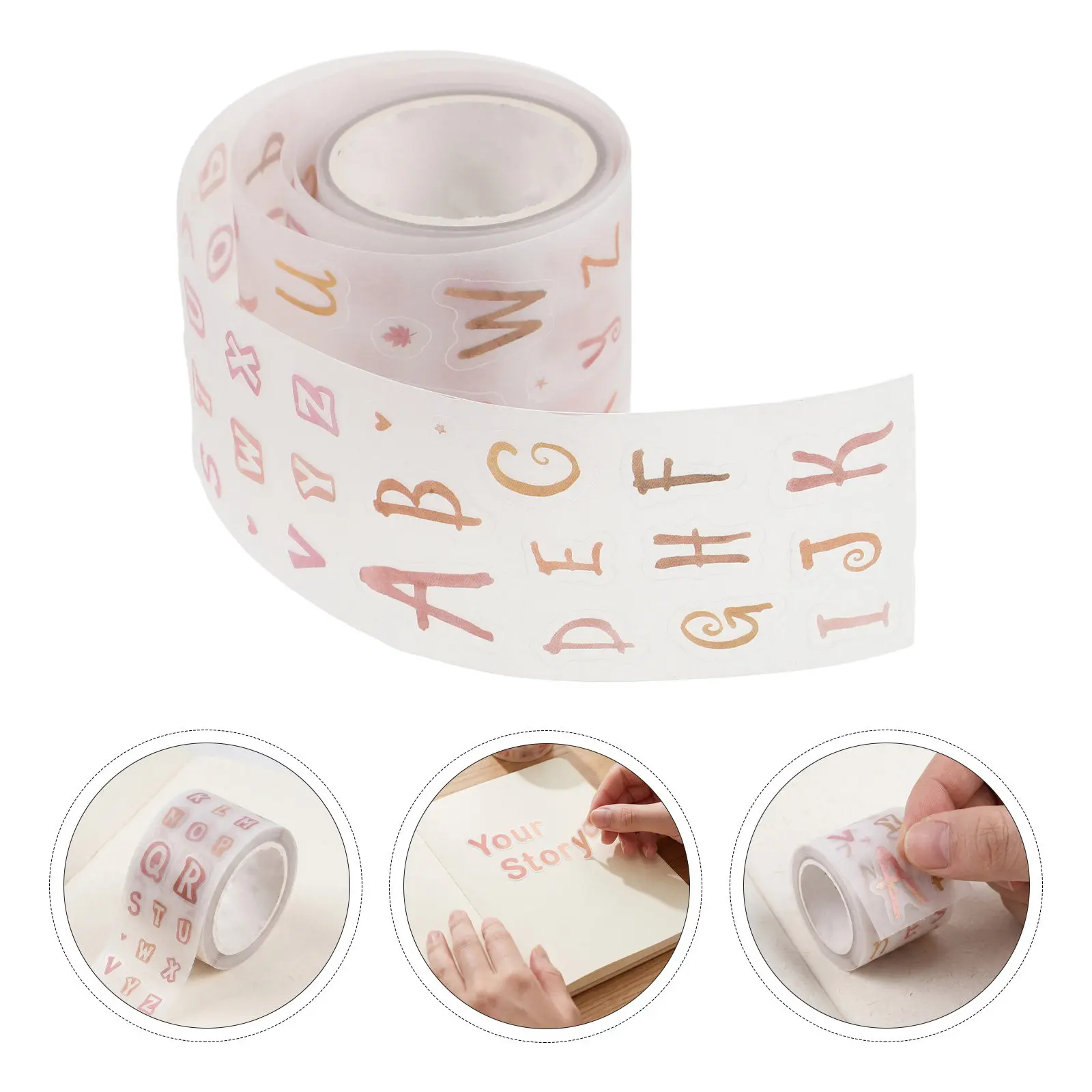6 Rolls Sulfate Paper Tape Gradient Alphabet Washi Tape Letter Decals for Scrapbook Journal Planner Craft Supplies