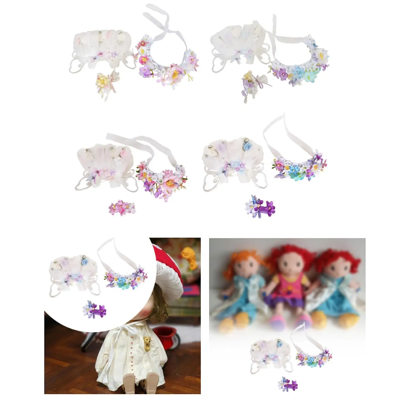 

3Pcs Fashion Dolls Dress with Flower Headband Bouquet, Miniature Clothes Accs, Handmade Clothing for 15-17cm Dolls Girl Dolls