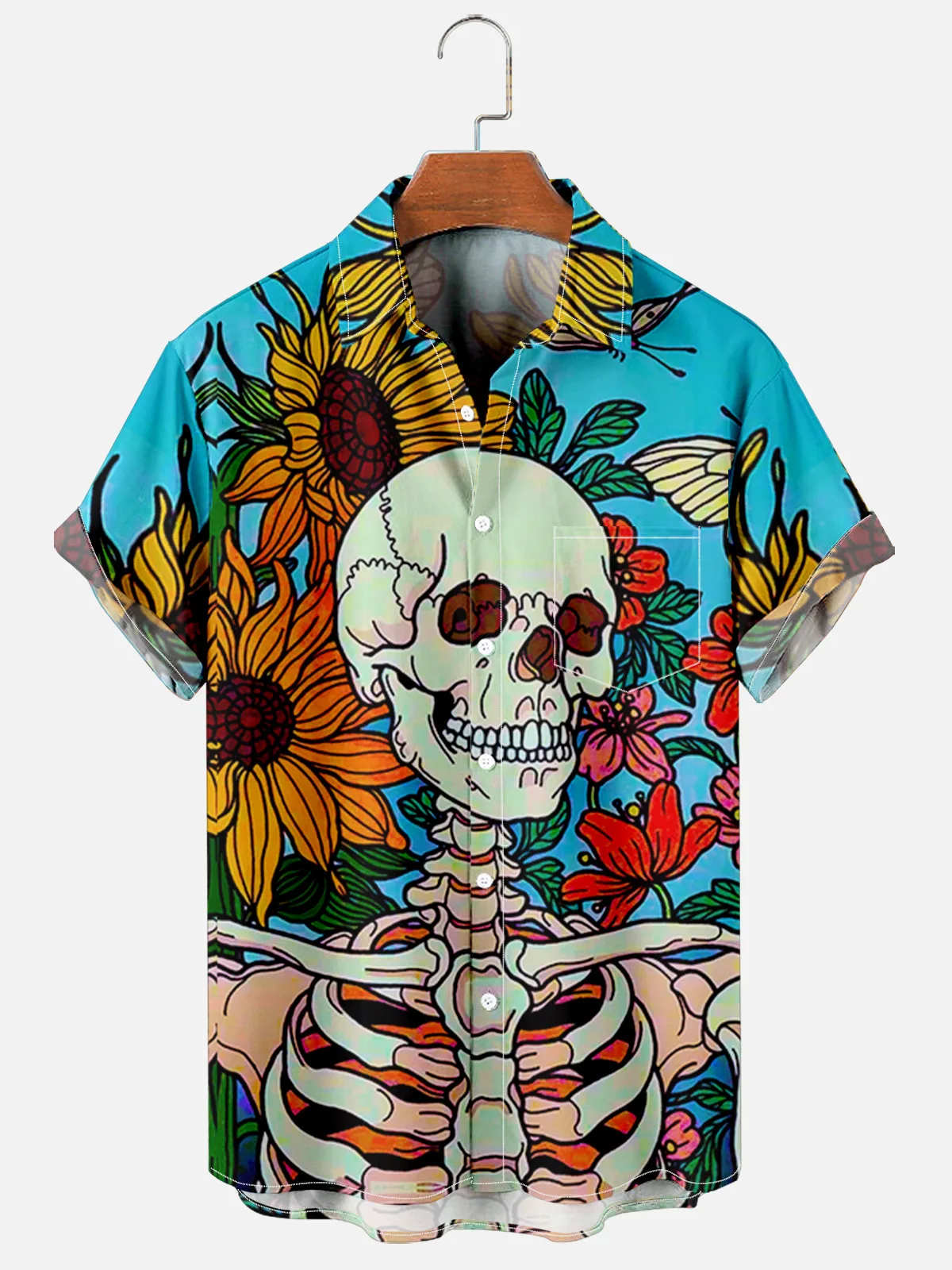 2024 New Aristocratic Temperament Cat Digital Printing Hawaii Cuban Collar Trend Fashion Casual Shirt Men's Single Button Top