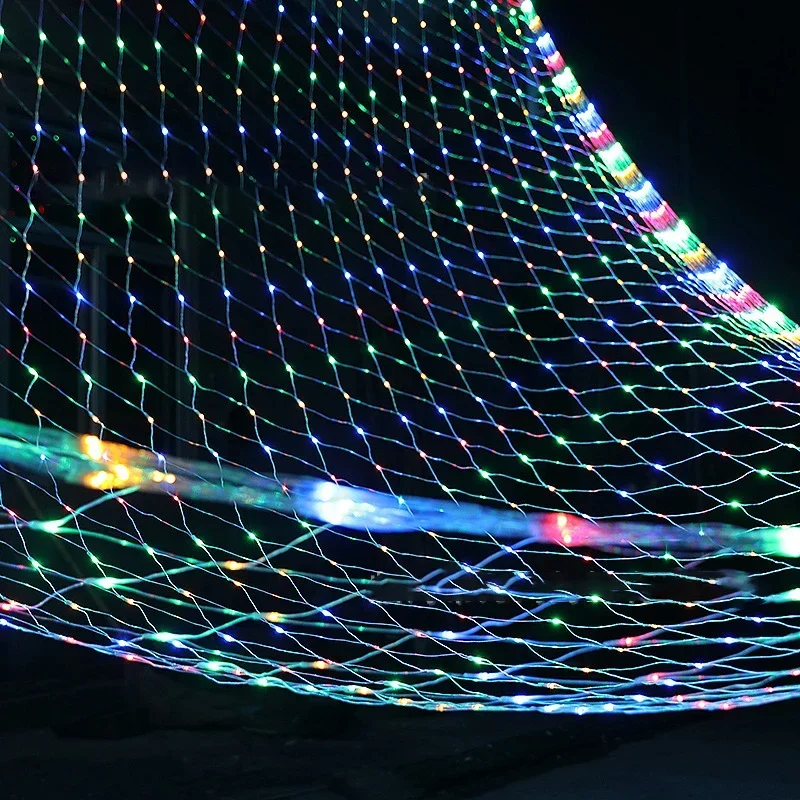 Wtyczka EU 1.5x1.5M 2x3M girlandy świąteczne LED String świąteczna siatka świetlna wróżka Xmas Party ogród dekoracja ślubna kurtyna świetlna