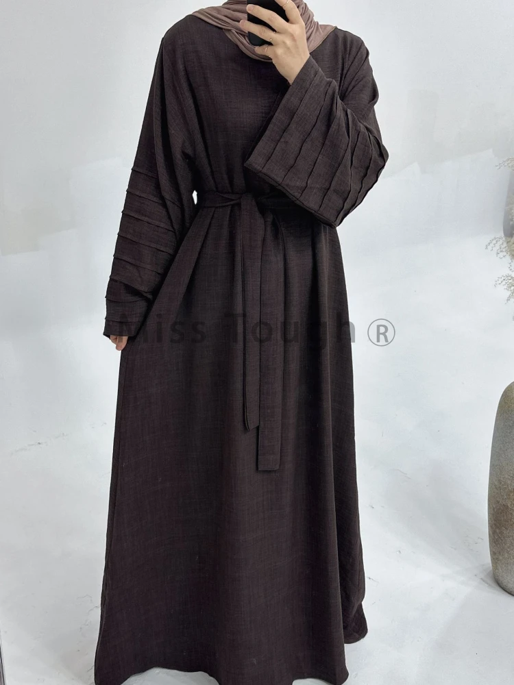 

Fashion Pleated Sleeve Muslim Dress Women Solid Casual Oversized Muslim Robe Female Full Length Worship Service Abayas Clothes