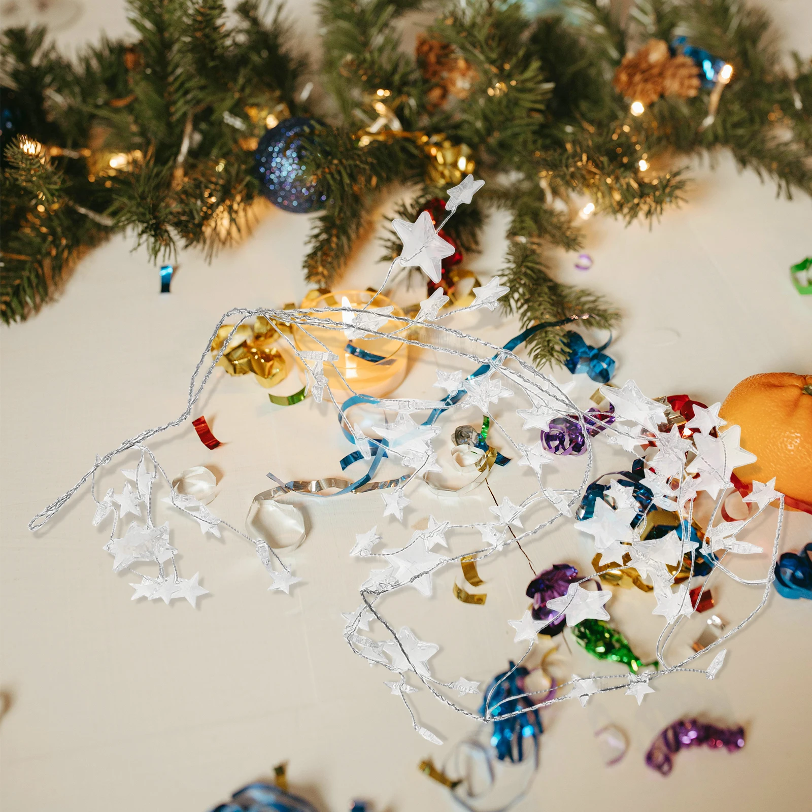 

Acrylic Transparent Star Bead Garland Clear Five Pointed Hanging Decor for Christmas Tree Winter Holiday Party Mantel Fireplace