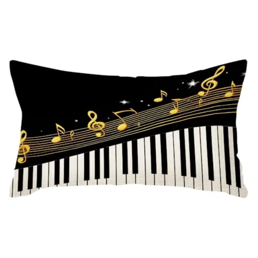

Throw Pillow Covers Piano and Music Note Instrument Black and White Pillow Cases Cotton Linen Waist Lumbar Cushion Cover Sofa H