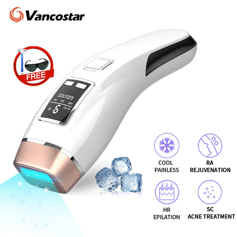 Vancostar 4in1 Laser Hair Removal IPL Epilator Cooling LCD Acne Treatment Rejuvenation Device for Home Bikini Trimmer Device