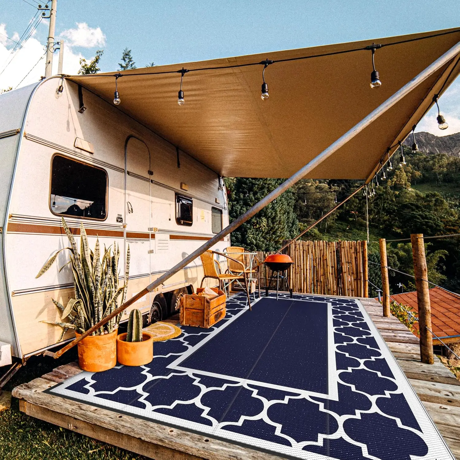 Outdoor Rug Waterproof for Patio, Foldable Reversible Plastic Straw Area Rugs Mat for Rv Decor, Outside Carpet for Camper, Deck,