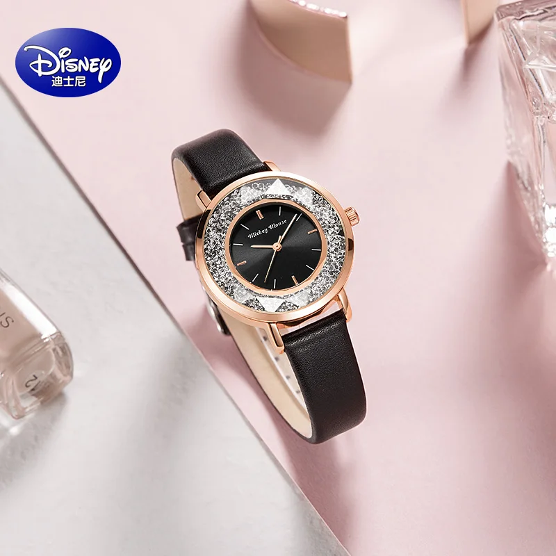 Disney For Women Watch Girl Micky Mouse Flower Mirror 3D Stereo Quartz Wristwatch Waterproof Casual Dress Female Lady Gift Clock