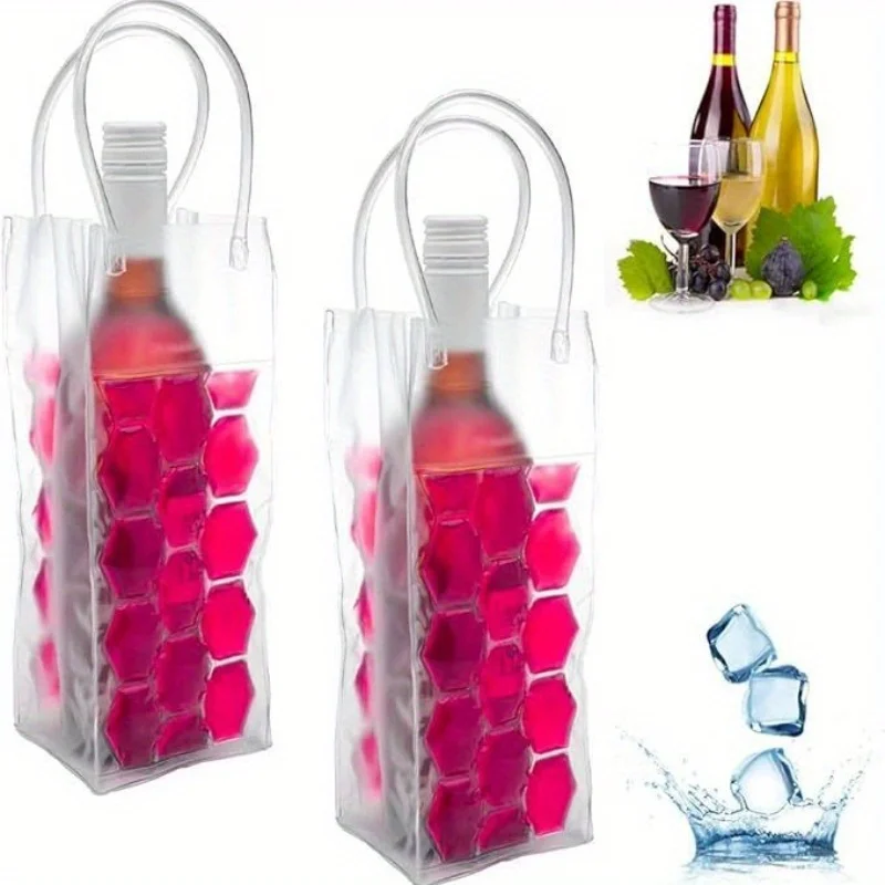 

1pc Portable Folding Ice Bag for Wine Bottles - PVC Cold retention for Travel, Parties, Champagne Cooler