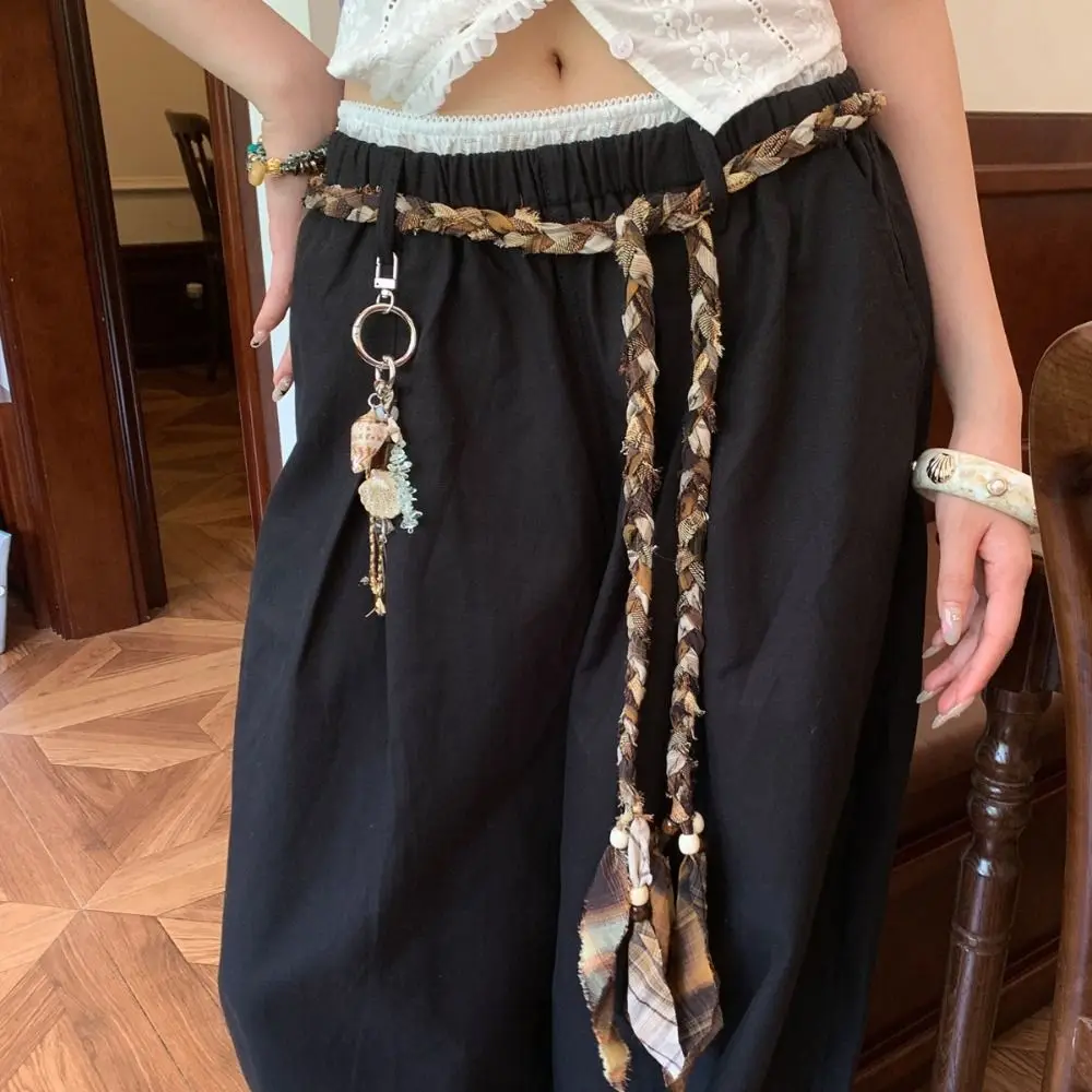 تصميم فاخر براون اليدوية جديلة حزام العرقية نمط الرجعية الخصر حبل خمر رقيقة حبل حزام المرأة تنورة الجينز الزخرفية #3