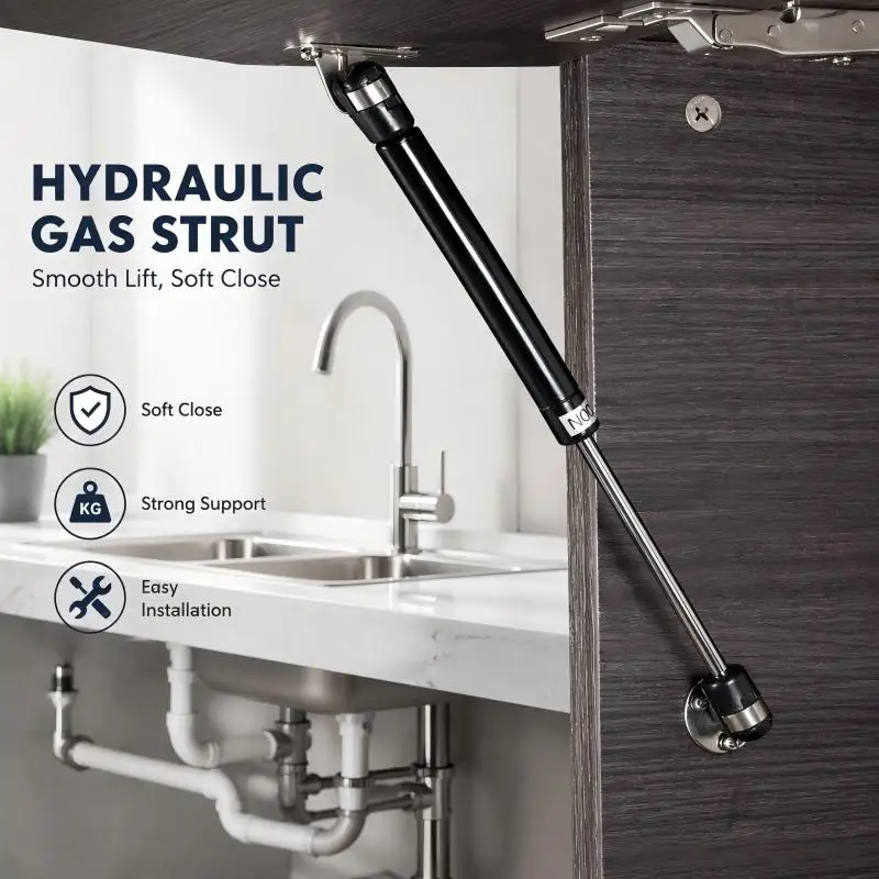 20-200N Hydraulic Gas Spring Cabinet Support, Soft-Close Lift Up Rod for Overhead Door, Pneumatic Damper for Ottoman and Wardrob