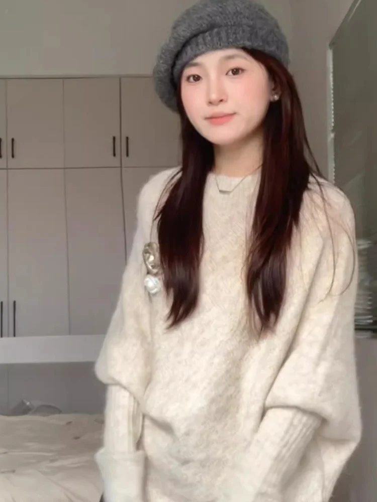 

Korean Style Loose Batwing Sleeve Knitted Sweater Women's Autumn Winter Soft Cozy Casual Fashion Knitwear Long Sleeve Top