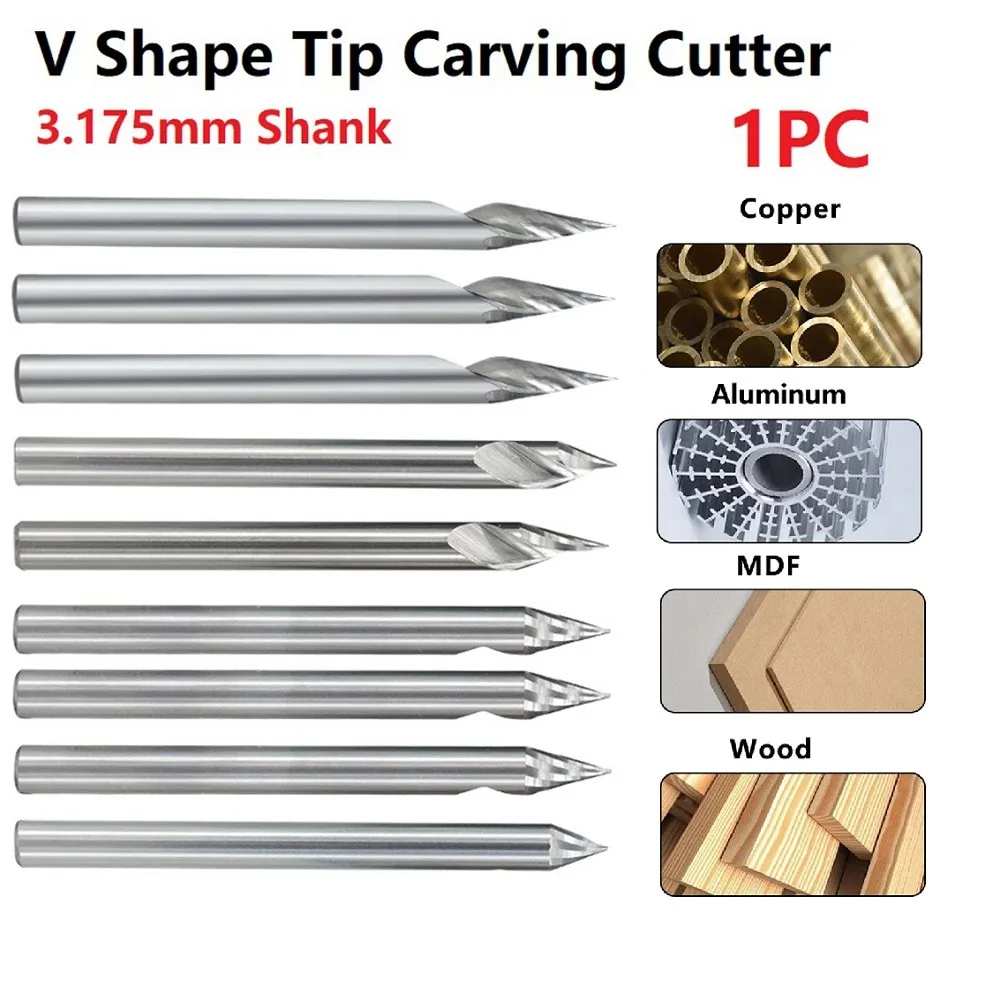 1PC 3.175mm Shank Engraving Cutter 20/30/45/60 Degree V Shape End Mill CNC Router Bit Milling Cutter For Wood Engraving Bit