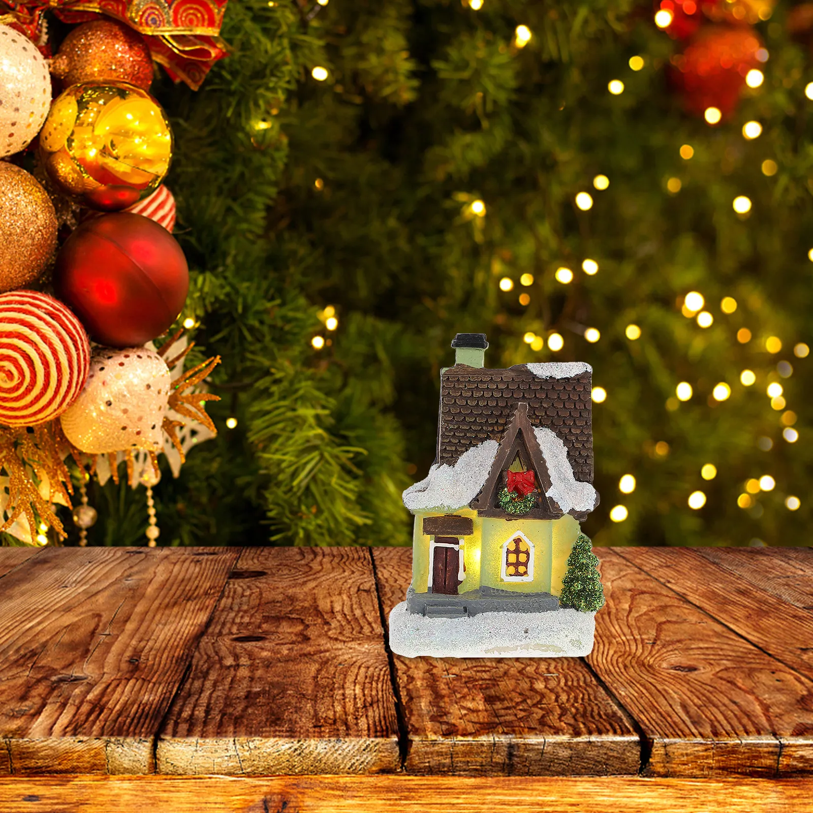 Christmas Mini Resin House with Warm Glow Battery Operated Light Up Snow Village Scene Decor for Kids Creative Play Intellectual