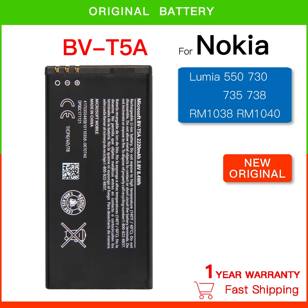 

Replacement Battery 2220mAh BV-T5A battery For Nokia Lumia 550 730 735 738 Superman RM1038 RM1040 Mobile Phone Batteria