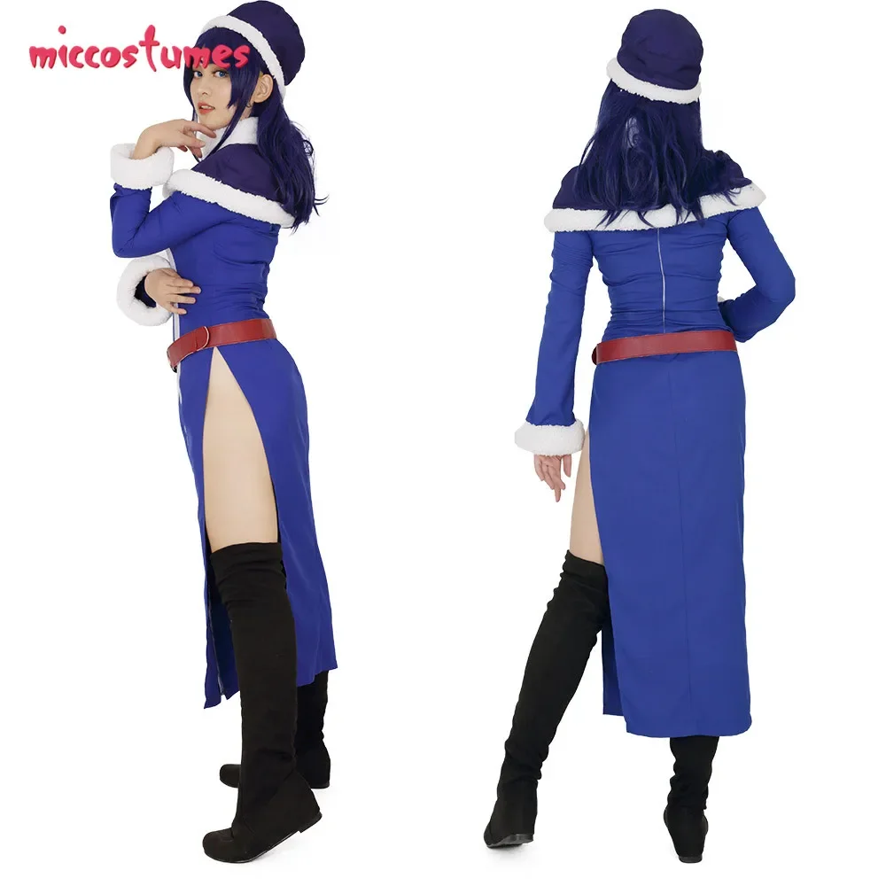 Women's Juvia Cosplay Costume Outfit Dress Cape Hat Belt for Woman Halloween Blue Outfit Dress