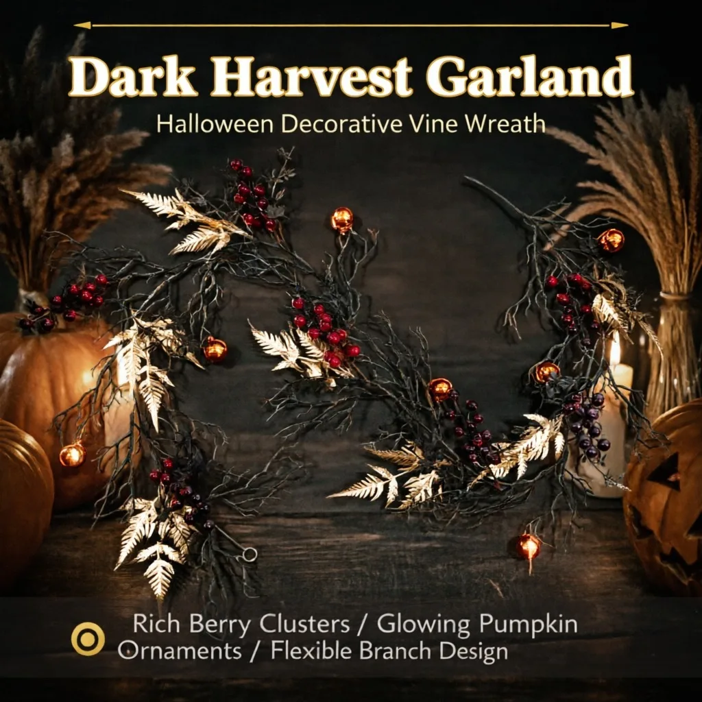 175cm Artificial Black Branch Garland, Fake Maple Leaf Vine LED, Halloween Christmas Party Home Wall, Door Hanging Decor Ornamen