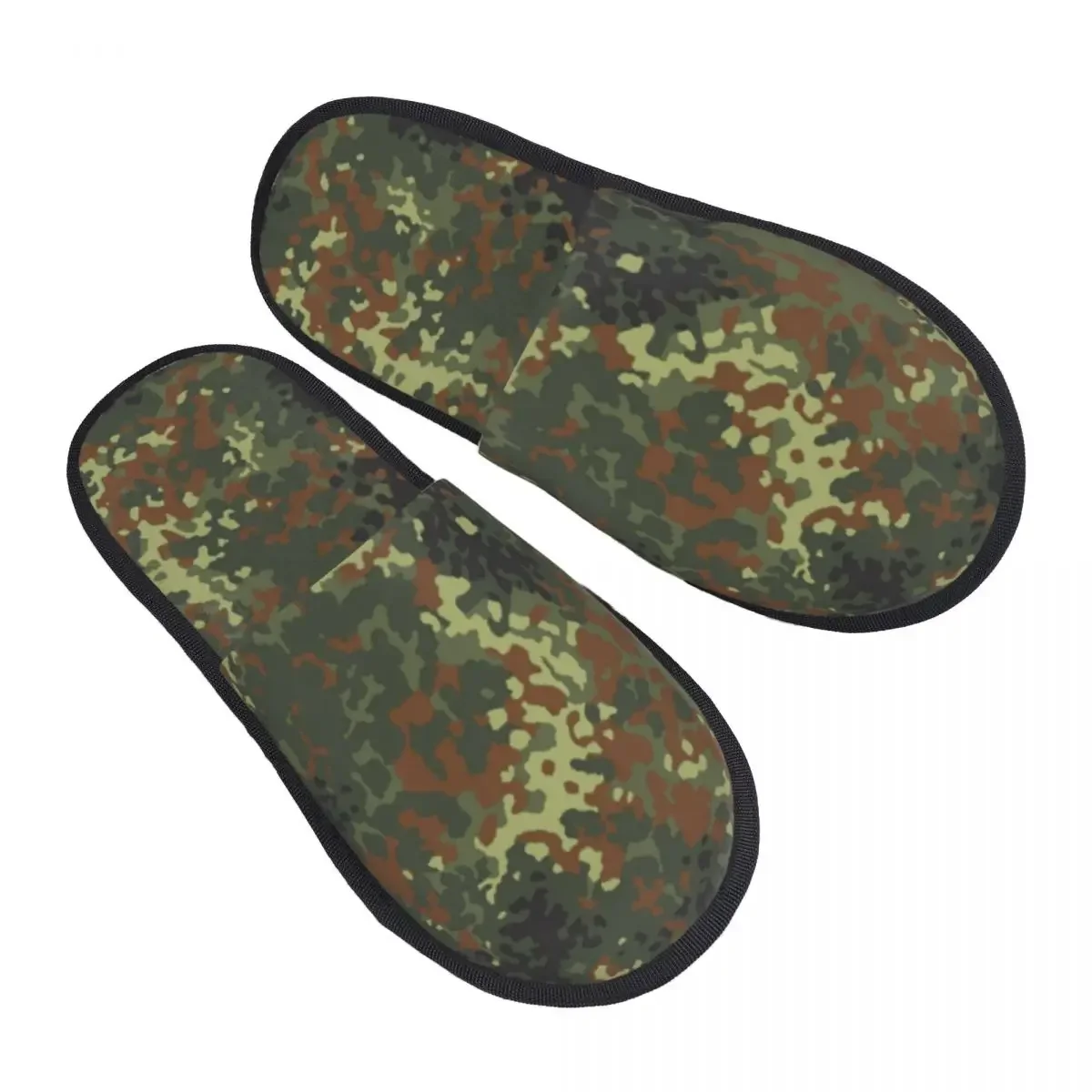 Custom Women Flecktarn Camo House Slippers Cozy Warm Army Camouflage Memory Foam Fluffy Slipper Indoor Outdoor Shoes