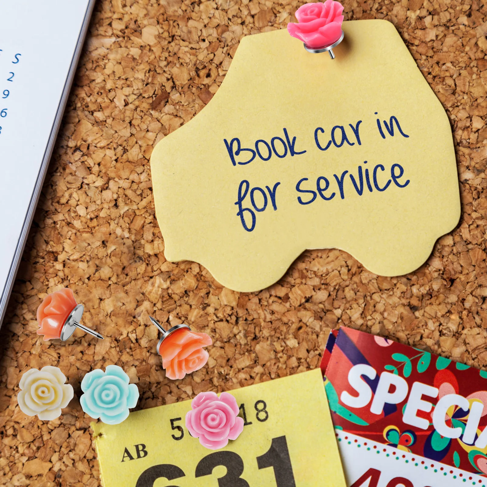 50 Uds. Chinchetas decorativas con forma de rosa, chinchetas con flores bonitas para tablón de anuncios, tablero de corcho, suministros escolares de oficina