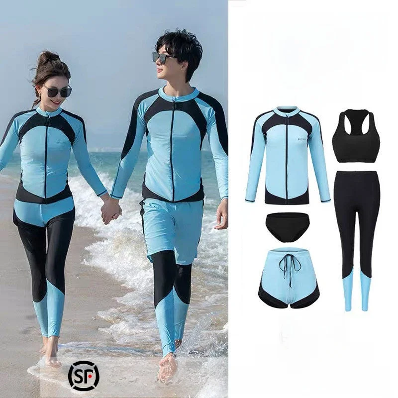 

plus Size Swimming Suit Women's Zippered Long Sve Dive Suit Long Pants Sun Protection Jellyfi Surfing Suit Couple Swimwear